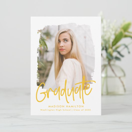 イエロー |写真名門私立校風の卒業パーティーのスクリプト 招待状 (スタンド正面)