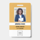 イエロー |写真社員ロゴまたはQRコードセキュリティ バッジ (表面)