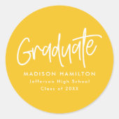 イエロー |名門私立校風の卒業スクリプト ラウンドシール (正面)