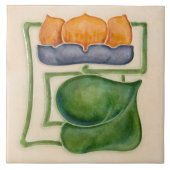 イエロー《植物》スイレンアイボリーデコールアールヌーボーアールデコ タイル (正面)