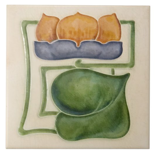 イエロー《植物》スイレンアイボリーデコールアールヌーボーアールデコ タイル (正面)