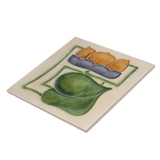 イエロー《植物》スイレンアイボリーデコールアールヌーボーアールデコ タイル (側面)