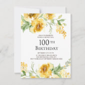 イエロー+水彩+フラワー+グリーン+100歳の誕生日 招待状 (正面)