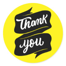 イエロー&白黒ミニマリストありがとうステッカー