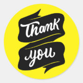 イエロー&白黒ミニマリストありがとうステッカー ラウンドシール (正面)