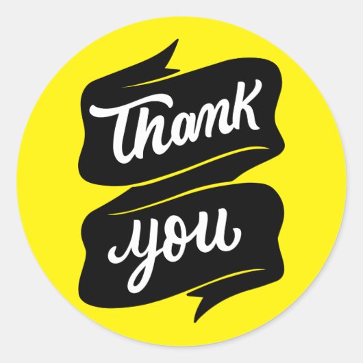 イエロー&白黒ミニマリストありがとうステッカー ラウンドシール (正面)