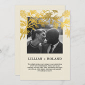 イエロー&金ゴールドカップル素朴フォトコラージュ結婚ズ 招待状 (正面/裏面)