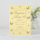 イエロー&金ゴールドグリッターバタフライスウィート16パーティー 招待状 (スタンド正面)