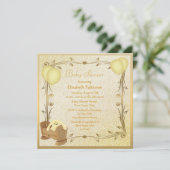 イエロー&金ゴールドヴィンテージベビーシャワークリブ&バニー 招待状 (スタンド正面)