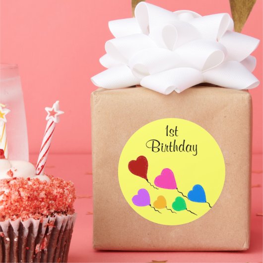 イエロー 1歳の誕生日 ハートバルーン 何歳でも ラウンドシール (パーティー)