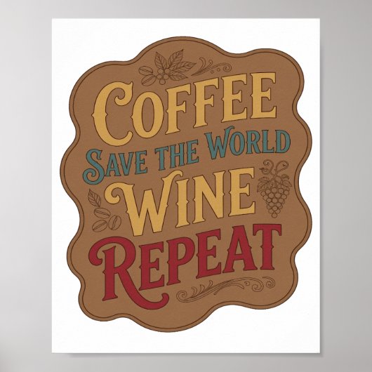 イエロー COFFEE SAVE THE WORLD WINE REPEAT デザイン ポスター (正面)