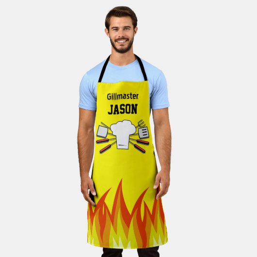 イエローBBQグリルマスターエプロンパーソナライズされた エプロン (着用した状態)