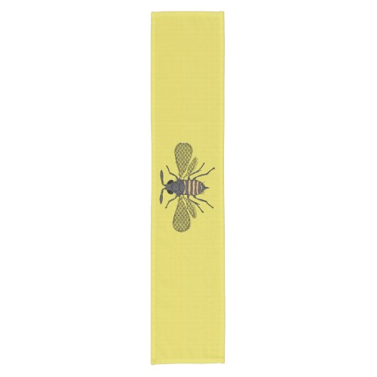 イエローBEEデコールヴィンテージハネビーグラフィック水玉模様 ショートテーブルランナー (正面)