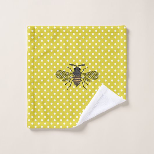 イエローBEEデコールヴィンテージハネビーグラフィック水玉模様 バスタオルセット (ウォッシュタオル)