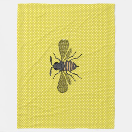 イエローBEEデコールヴィンテージハネビーグラフィック水玉模様 フリースブランケット (正面)