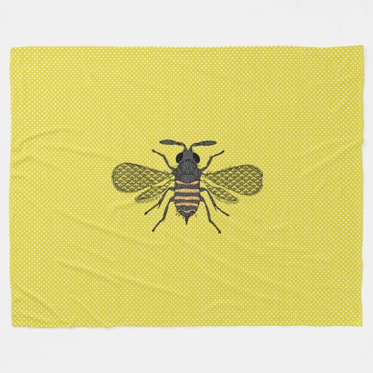 イエローBEEデコールヴィンテージハネビーグラフィック水玉模様 フリースブランケット (正面(横))