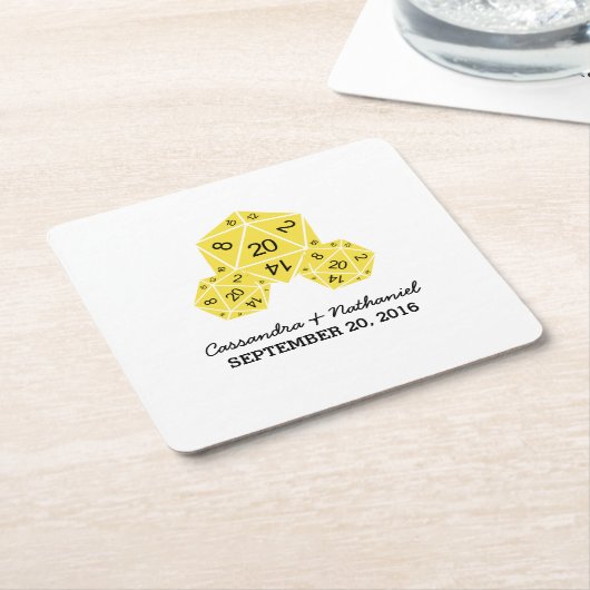 イエローD20サイコロ結婚ズ紙コースター スクエアペーパーコースター (アングル)