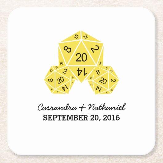 イエローD20サイコロ結婚ズ紙コースター スクエアペーパーコースター (正面)