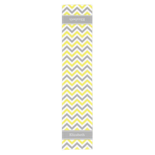 イエローDkグレーホワイトLGシェブロングレーネームモノグラム ショートテーブルランナー (正面)