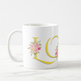 イエローLOVE,赤面ピンクローズバレンタインデー コーヒーマグカップ