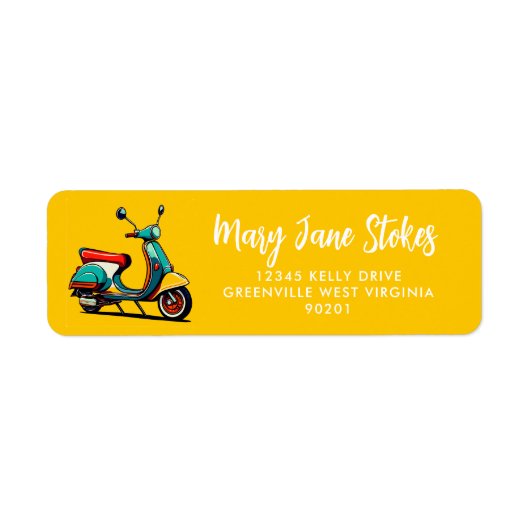イエローSCOOTER 返送先住所ラベル | パーソナライズド ラベル (正面)