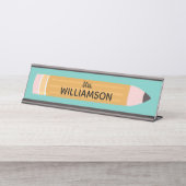 イエロ書ス鉛筆パーソナライズされた先生 デスクネームプレート (正面)