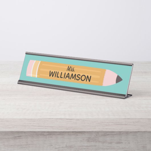 イエロ書ス鉛筆パーソナライズされた先生 デスクネームプレート (正面)