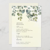 イエロ淡い色のスワッシュユーカリブライダルシャワー 招待状 (正面/裏面)