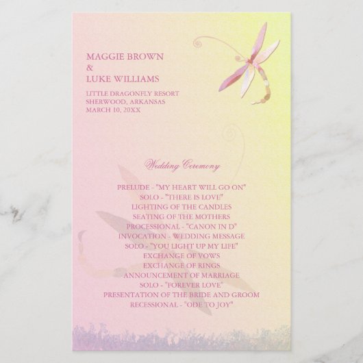 イエロ淡い色のー&ピンクトンフライ結婚式 プログラム (正面)