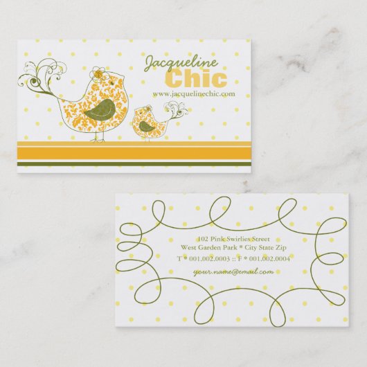 イエロ渦巻形のダマお洒落スクのママとベビー 名刺 (正面/裏面)