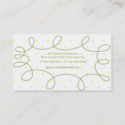 イエロ渦巻形のダマお洒落スクのママとベビー 名刺 (裏面)
