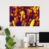 イエロ点々のあるーレトロアポップ・アートのートNYCルーフ ポスター (ホームオフィス)