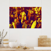 イエロ点々のあるーレトロアポップ・アートのートNYCルーフ ポスター (キッチン)