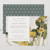 イエロ素朴ダフォディルフローラカップルカップルシャワー招待状 サンキューカード (正面/裏面)