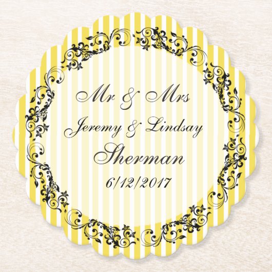 イエロ結婚スパーソナライズされたカスタム紙コースター ペーパーコースター (正面)