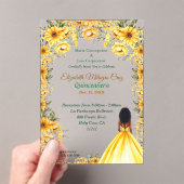 イエロ鮮やかドレスとアフローヘアキンセアニラ アクリル招待状 (インサイチュ (ポータブル))