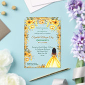 イエロ鮮やかドレスとアフローヘアキンセアニラ アクリル招待状 (インサイチュ (ウェディング))