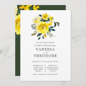 イエロ鮮やかブーケのリハ結婚ーサルディナー 招待状 (正面/裏面)