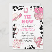 イエー、ハウ！ロデオカウガール 3歳の誕生日パーティー 招待状 (正面)