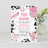 イエー、ハウ！ロデオカウガール 3歳の誕生日パーティー 招待状 (スタンド正面)