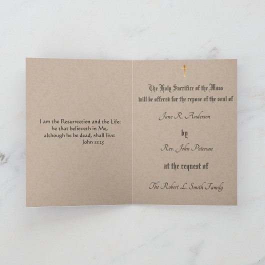 イエ伝統的スを祭るカトリック悔やみや弔慰 カード (内部)