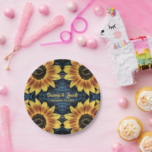 イエ素朴ローサンフラワーデニムブルージー結婚ンズズ  ペーパープレート (パーティー)