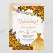 イエ素朴ローローズグリッターガウンフィエスタキンセニェラ 招待状 (正面/裏面)