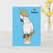 イオウの冠を持つコカトゥーの鳥の漫画イラストレーション カード (黄色い花)