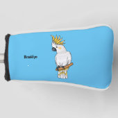 イオウの冠を持つコカトゥーの鳥の漫画イラストレーション ゴルフヘッドカバー (正面)