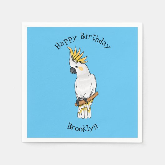 イオウの冠を持つコカトゥーの鳥の漫画イラストレーション スタンダードカクテルナプキン (正面)