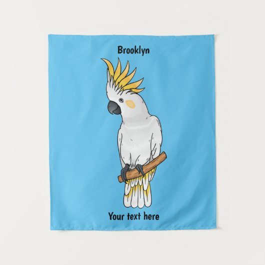 イオウの冠を持つコカトゥーの鳥の漫画イラストレーション タペストリー (正面)