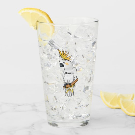 イオウの冠を持つコカトゥーの鳥の漫画イラストレーション タンブラーグラス (アイス正面)