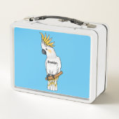 イオウの冠を持つコカトゥーの鳥の漫画イラストレーション メタルランチボックス (裏面)