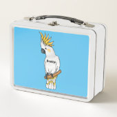 イオウの冠を持つコカトゥーの鳥の漫画イラストレーション メタルランチボックス (正面)